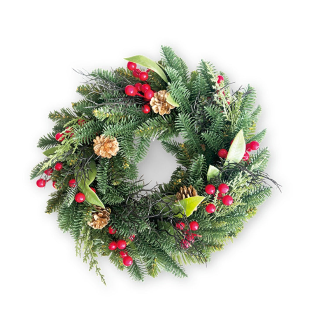 16" Wreath with Berries and Pinecones