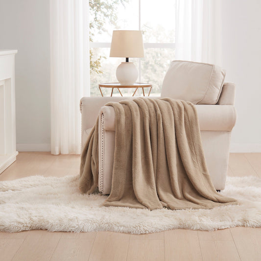 Plush Rabbit to Mink Throw 50"x60" Tan