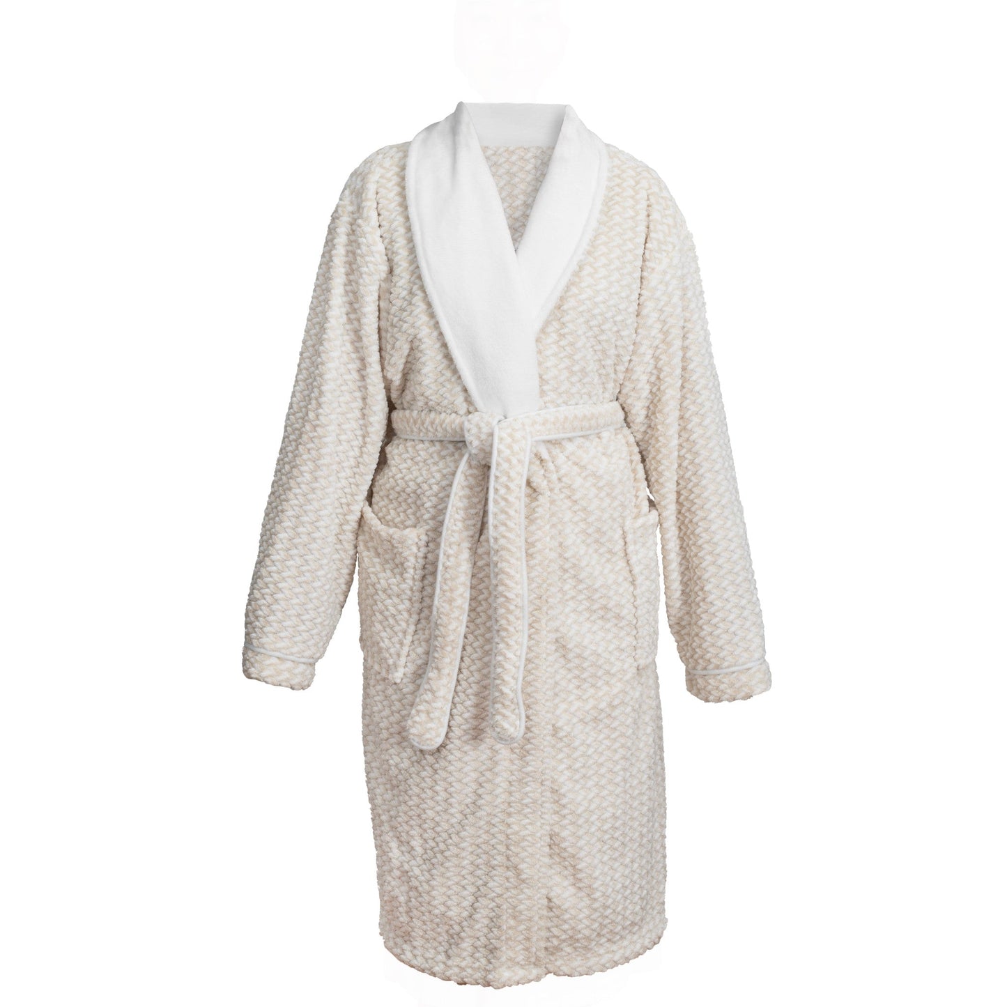 Textured Velvet Bathrobe w/ Contrast Collar & Piping, 54"