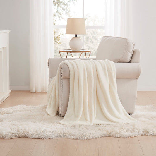 Plush Rabbit to Mink Throw 50"x60" Cream